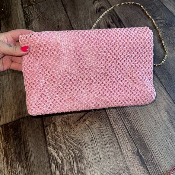 Bamboo Woven Pink Rectangle Fold Over Crossbody Bag - Picture 11 of 13